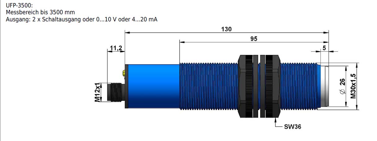 Ultraschallsensor UFP, Abmaße - 1