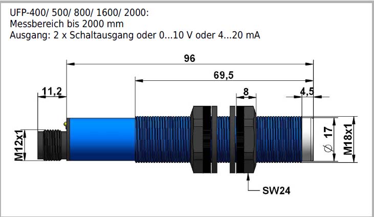 Ultraschallsensor UFP, Abmaße - 2